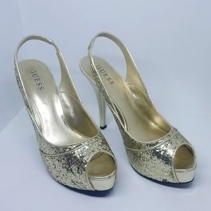 Gold Multi Texture GUESS SLING BACK PLATFORM PUMP